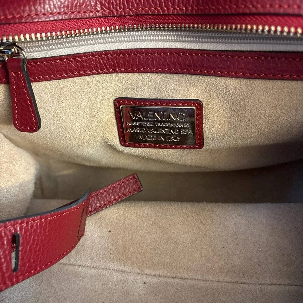Authentic VALENTINO by Mario Milano Cynthia Red Leather Suede Trapeze Tote Bag
